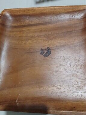 Source Unknown Brown Wooden Tray with Carved Clover